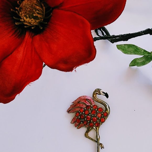 Vintage Rhinestone Flamingo Brooch - Picture 2 of 7